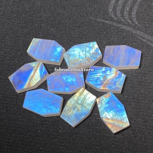 Most Beautiful ~ Multi Blue Flashy Rainbow Moonstone Both Side Flat Smooth Polish Fancy Shape Loose Gemstone Size - 10x15 MM. For Jewelry.