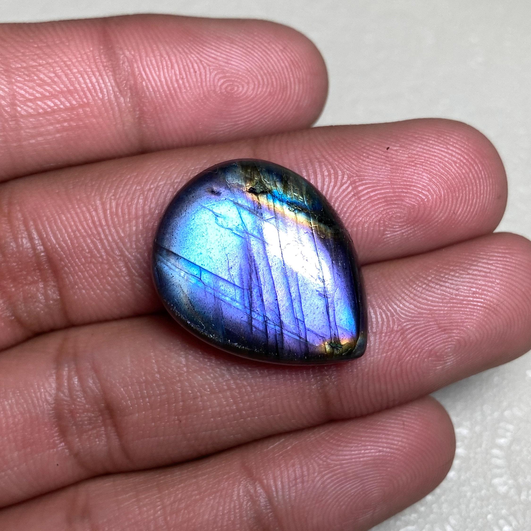 珍品！大粒ラブラドライトキャッツアイ9ctオーバルカボションルース パープルファイア ラブラドライト カボション – ペアシェイプ