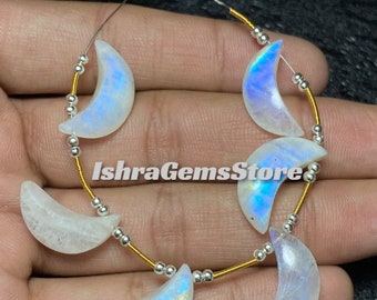 Belles perles - Perles de pierre de lune arc-en-ciel - Perles cabochon - Perles en forme de lune - 6 pièces - Perles de pierres précieuses - Perles pour la fabrication de bijoux
