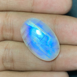 Top Grade Quality !!! Full Blue Flashy Rainbow Moonstone Cabochon Hand Polish Loose Gemstone - 16.50x26.50x7.50 MM. Oval Shape For Jewelry.