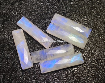 Top Grade Quality Rainbow Moonstone Both Side Checker Cut Rectangle Shape Stone Natural Blue Flashy Gemstone For Jewelry - 10x20 - 10x30 MM.
