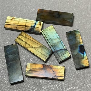 Discos retangulares de labradorita para artesanato – Confecção de joias com pedras preciosas planas (8x20 - 10 x 30 mm)