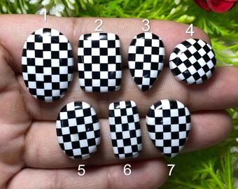 Checkerboard Onyx Cabochons - Black and White Gemstone Set