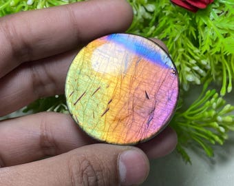 Handmade Round Labradorite Cabochon – Flashy Gemstone, 45.50X8 MM