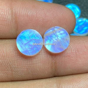 AAA Quality White Rainbow Moonstone Loose Gemstone Both Side Flat Cabochon Round Shape Discs Size- 6, 8, 10, 12, 14, 15, 16, 17, 18, 20, MM.