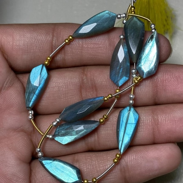 Dazzling - Blue Flash Labradorite 9 Pcs Beads Both Side Cut Fancy Shape Gemstone Size- 8x16 - 10x30 MM. At Wholesale Price Gemstone For Her.