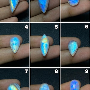 Blue Flashy Rainbow Moonstone Cabochon Natural Gemstone, Handmade Smooth Polished Flat Back Stone For DIY Crafts, Jewelry Making & Gifts