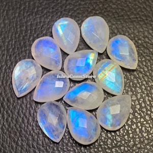 Natural Blue Flashy White Rainbow Moonstone Briolette Pear Shape Both Side Checker Cut Gemstone Size - 6x8 - 15x20 MM. For Making Jewelry.!!