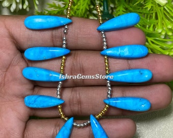 Belle ~ 10 perles bleu turquoise taille cabochon - 6 x 15 - 6 x 20 mm. Forme de poire à prix de gros Pierres précieuses en vrac polies des deux côtés. !!