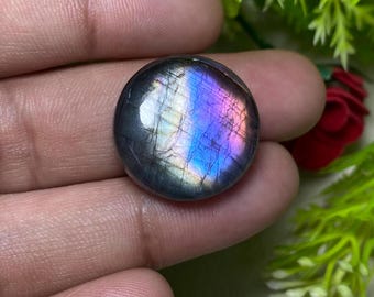 Purple Flash Spectrolite Labradorite Cabochon – Round Gemstone, 22.50x7.50 MM