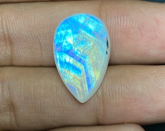 Pear Rainbow Moonstone Cabochon – Flashy Gemstone, Handmade Jewelry (13.50x21.50x7 MM)