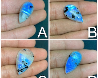 Qualité AAA+++ - Cabochon de pierre de lune arc-en-ciel bleu flash blanc brillant, vernis à la main en forme de poire, taille de mélange, pierres précieuses en vrac pour la fabrication de bijoux.