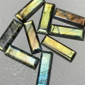 Faceted Yellow Labradorite Gemstone – Rectangle Double-Sided Cut (8x20 - 10x30 MM)