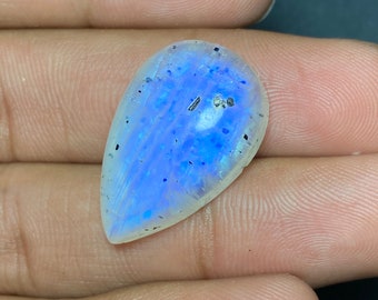 Wonderful - Rare Blue Fire Rainbow Moonstone Cabochon Smooth Polish Loose Gemstone Size - 16.50x26x7.50 Mm. Pear Shape For Making Jewelry..