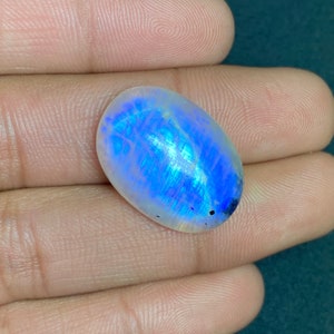 Beautiful ~ Natural Clean Blue Fire Rainbow Moonstone Cabochon Oval Shape Loose Gemstone - 18x24.50x6.50 MM. At Wholesale Price Gemstone..