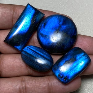 Amazing Blue Flashy Labradorite Cabochon Both Side Polish Approx Size Mix Shape 4 Pcs Lot Hand Made Loose Gemstone For Making All Jewelry