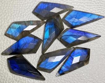 Blue Flash Labradorite Kite One Side Faceted Checker Cut Gems DIY Jewelry Bulk