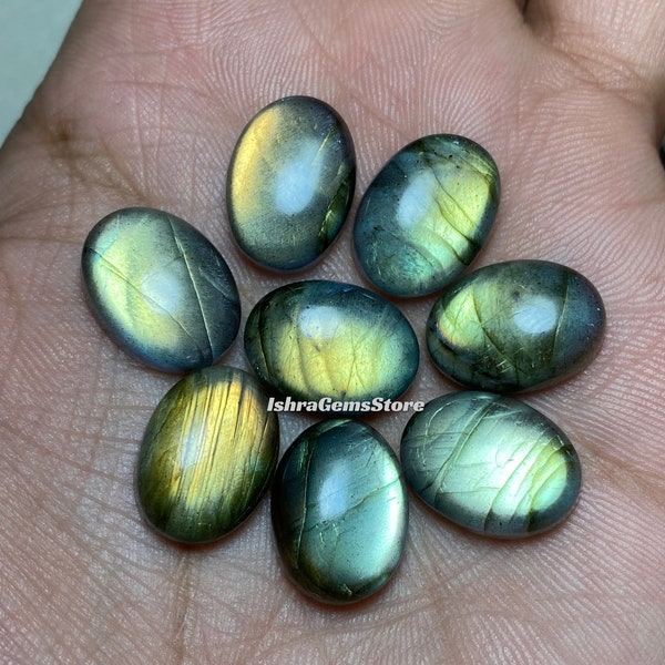 Bellissima labradorite multifuoco su entrambi i lati cabochon polacco con retro piatto, forma ovale, pietra preziosa sciolta per realizzare gioielli. Dimensioni: 8x10 - 20x30 MM.