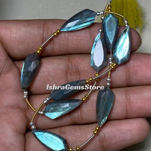Dazzling - Blue Flash Labradorite 9 Pcs Beads Both Side Cut Fancy Shape Gemstone Size- 8x16 - 10x30 MM. At Wholesale Price Gemstone For Her.