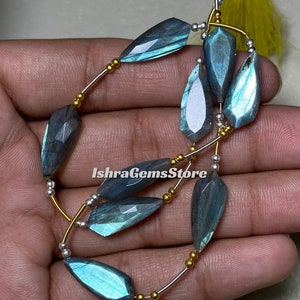 Deslumbrante - Labradorita azul brillante, 9 piezas, cuentas, corte en ambos lados, forma elegante, tamaño de piedra preciosa: 8 x 16 - 10 x 30 mm. Piedra preciosa para ella a precio mayorista.