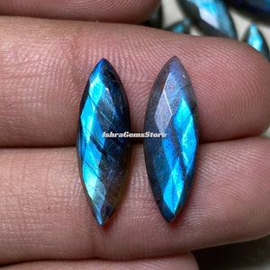 Beautiful ! Blue Flashy Labradorite Stone Both Side Checker Cut Briolette Marquise Shape Loose Gemstone For Jewelry Size- 7x14 - 7x24 MM.