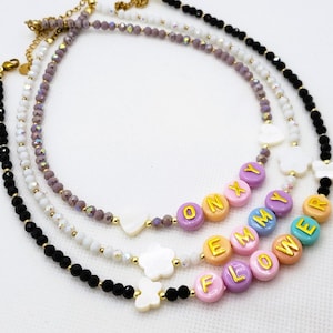 Colar personalizado com letras de contas coloridas, colar feito à mão, colar com nome personalizado, colar personalizado, colares infantis feitos à mão