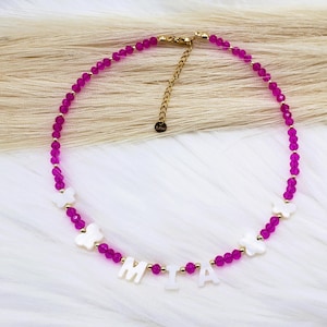 Collar con nombre personalizado, collar con nombre y letra de nácar, collar personalizado con cuentas, collar de cuentas, regalo para ella