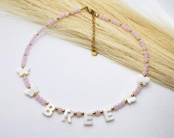 Kids Custom name necklace, mother of Pearl letter name necklace, Kids Birthday Gift, Gift for Little Girls, Gift for Toddler