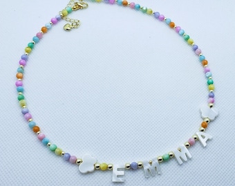 Colorful Custom name necklace, mother of Pearl name necklace, beaded name necklace, Gift for Little Girls, Gift for Toddler