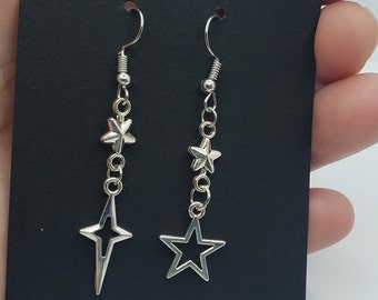 Handmade Star Earrings, mismatched earrings, Handmade Hypoallergenic y2k  Star Silver Earrings, Handmade jewelry