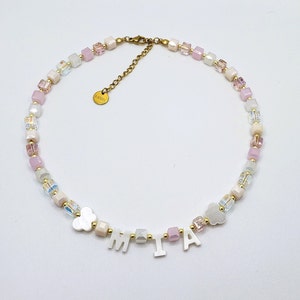 NEW Toddler Custom Name Necklace, Mother of Pearl Letter Name Necklace,  , Kids Birthday Gift, Gift for Toddler