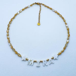 Toddler Name Necklace with Mother of Pearl Letter Necklace , kids beaded necklace, gift for little girls, children’s birthday gifts