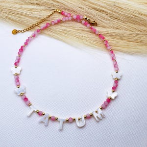 Toddler Custom Name Necklace, Mother of Pearl Letter Name Necklace , Kids Name Necklace ,Kids Birthday Gift for Toddler