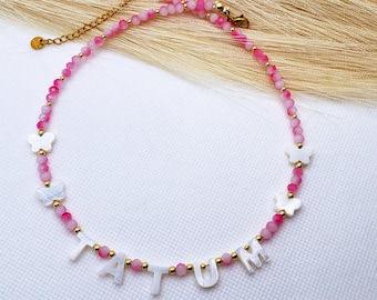 Toddler Custom Name Necklace, Mother of Pearl Letter Name Necklace , Kids Name Necklace ,Kids Birthday Gift for Toddler