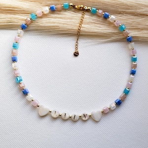Name Necklace, Mother of Pearl Letter Name Necklace ,Pink Kids Name Necklace ,Kids Birthday Gift for Toddler
