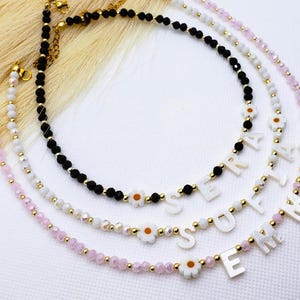 toddler Personalized necklace beaded , custom name necklace, mother of pearl letter name necklace, Beaded necklace, Gift For Her