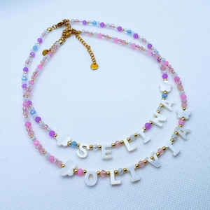 Personalized necklace ,kids handmade necklaces, handmade necklace, beaded necklace, kids name necklace, mother of pearl letter name necklace