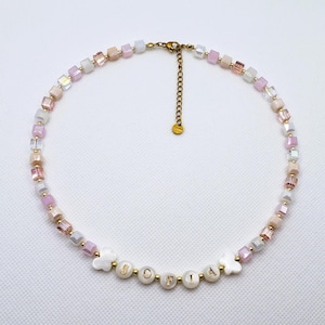 Custom Name Kids Necklace, Mother of Pearl Letter Name Necklace,  , Kids Birthday Gift, Gift for Toddler, Kids Necklace With Bracelet