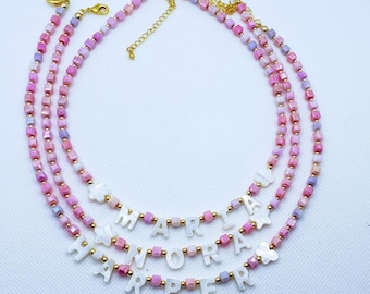 Personalized kids  necklace , custom name necklace, mother of pearl letter name necklace, Beaded necklace, Gift For Her