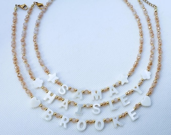 Personalized Toddler Necklace, Mother of Pearl Name, Gift for Girls