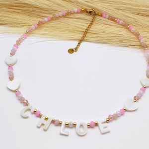 Colar com nome personalizado para crianças, colar com letra de madrepérola, presente para meninas, colar para crianças, presente para meninas