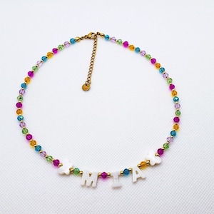 Multicolor Toddler Custom name necklace, mother of Pearl letter name necklace, kids beaded necklace, gift for little girls