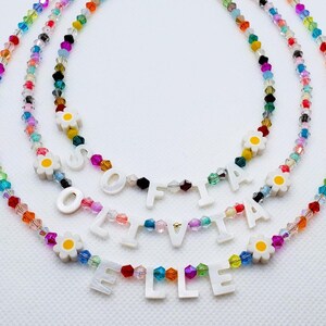 toddler Name Necklace, custom name necklace, mother of pearl letter name necklace, Beaded necklace, Gift For Her