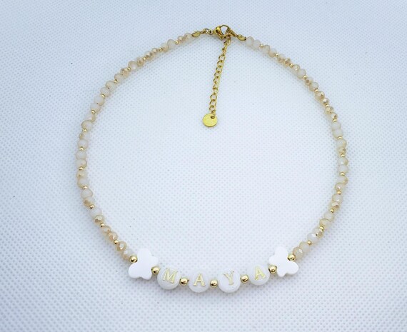 Costume Name Necklace, Mother of Pearl Letter Name Necklace