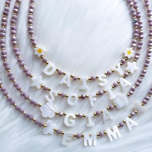 toddler necklace beaded , custom name necklace, mother of pearl letter name ,necklace, Beaded necklace ,Little Girl Necklace, Gift for Girls