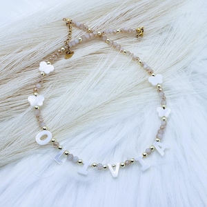 Personalized necklace beaded , custom name necklace, mother of pearl letter name necklace, Beaded necklace, Gift For Her