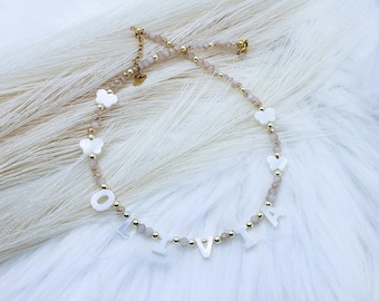 Toddler Custom name necklace, mother of Pearl letter name necklace, kids beaded necklace, gift for little girls, children’s birthday gifts