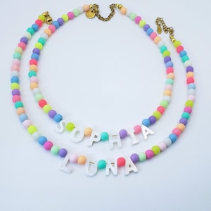 Toddler Custom name necklace, Kids Name Necklace with Necklace mother of pearl letter beads ,kids beaded necklace, kids jewelry