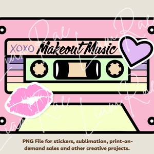 Makeout Music Mixed Tape PNG, Retro Summer Aesthetic Hoodie, Retro Font, Cute Tote Bag Download, adesivos dos anos 90, melhores downloads de sublimação