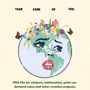 Take Care of Her Sad Earth PNG, Retro Mother Earth Trendy Hoodie, Aesthetic Hoodie PNG, Best Sublimation Downloads, Cute Tote Bag Download